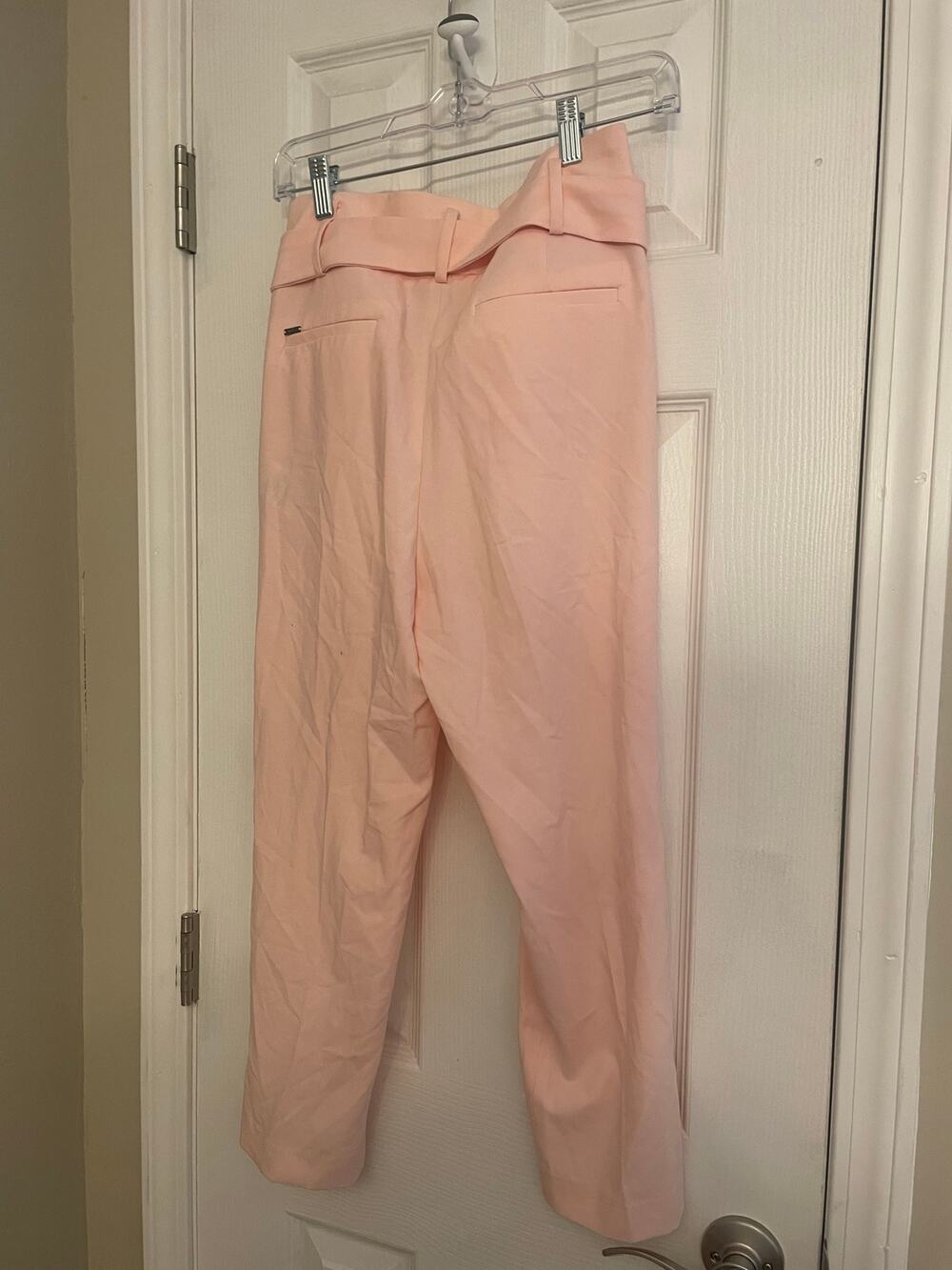 DKNY High Waisted Size 4 Tie Front Pink Barbiecore Lined Ankle Pants, A66